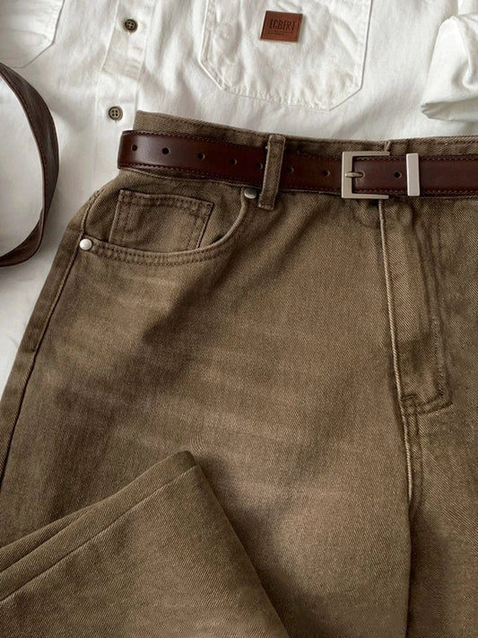 RT No. 29061 WASHED BROWN DENIM STRAIGHT JEANS