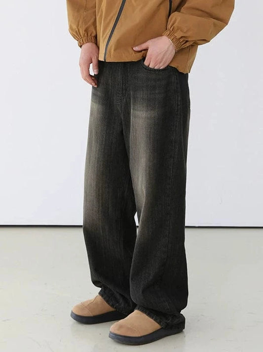 RT No. 13029 WASHED BLACK DENIM STRAIGHT JEANS