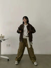 RT No. 29155 BROWN ZIP LEATHER JK