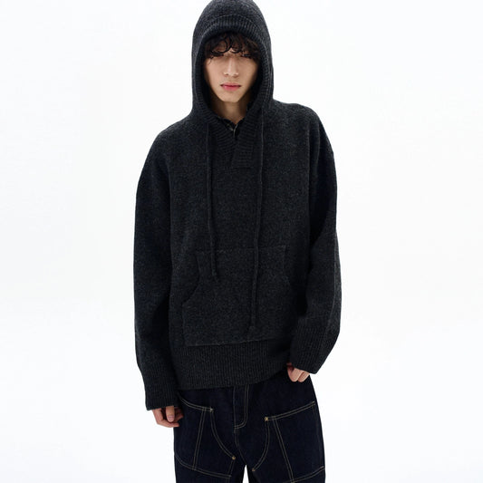RT No. 29007 BLACK KNITWEAR WOOL BLEND HOODIE