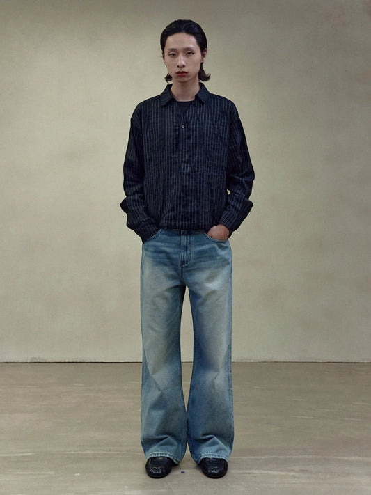 RT No. 29125 MAINICHI STRIPED HENRY COLLAR SHIRT