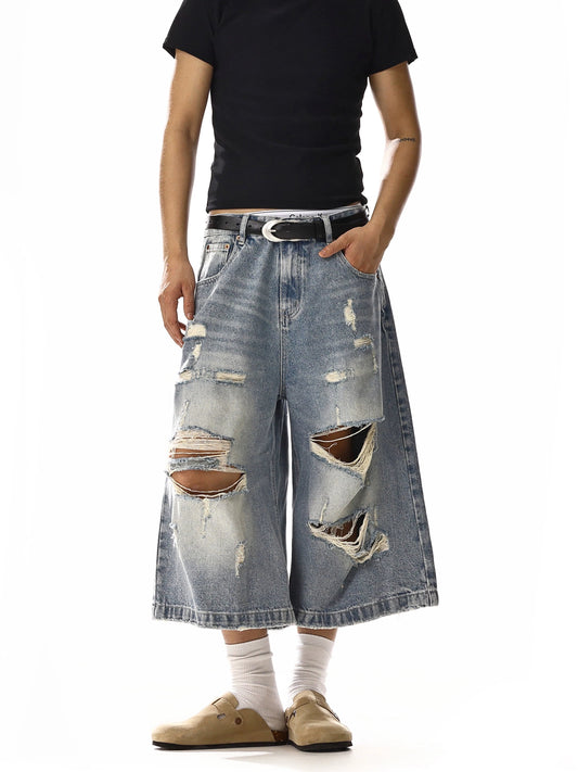 RT No. 18249 RIPPED BLUE DENIM SHORTS