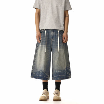 RT No. 18123 DRAWSTRING WASHED DENIM SHORTS