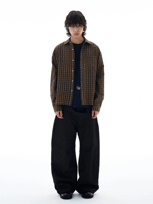 RT No. 25018 BROWN GRID BUTTON-UP SHIRT