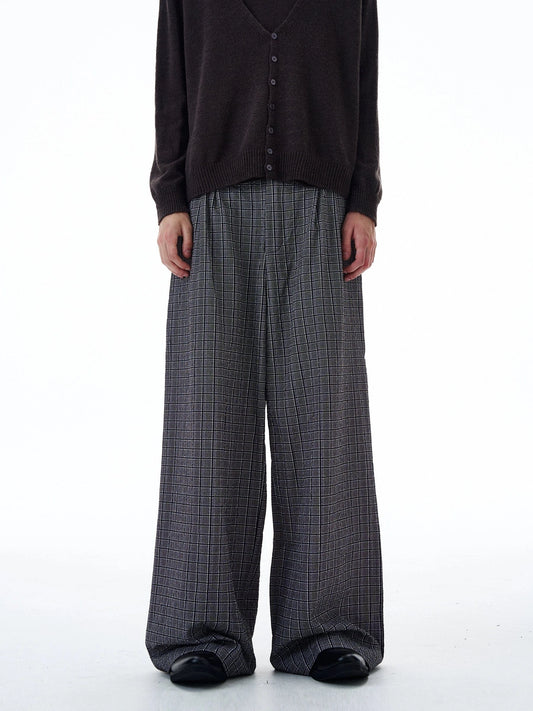RT No. 20031 PLEATED GRAY PLAID BAGGY STRAIGHT PANTS