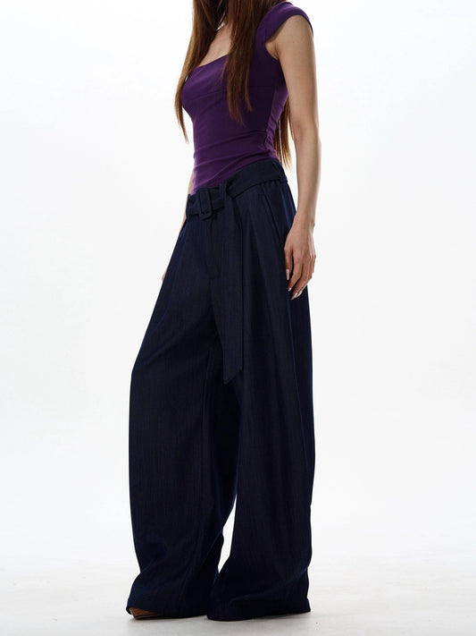 RT No. 18044 PLEATED BELT WIDE STRAIGHT PANTS