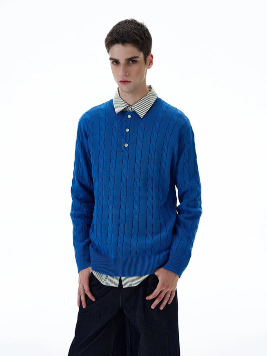 RT No. 20005 TWIST KNIT HENRY COLLAR LONG SLEEVE