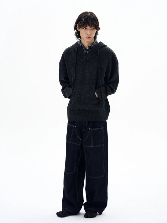 RT No. 29007 BLACK KNITWEAR WOOL BLEND HOODIE