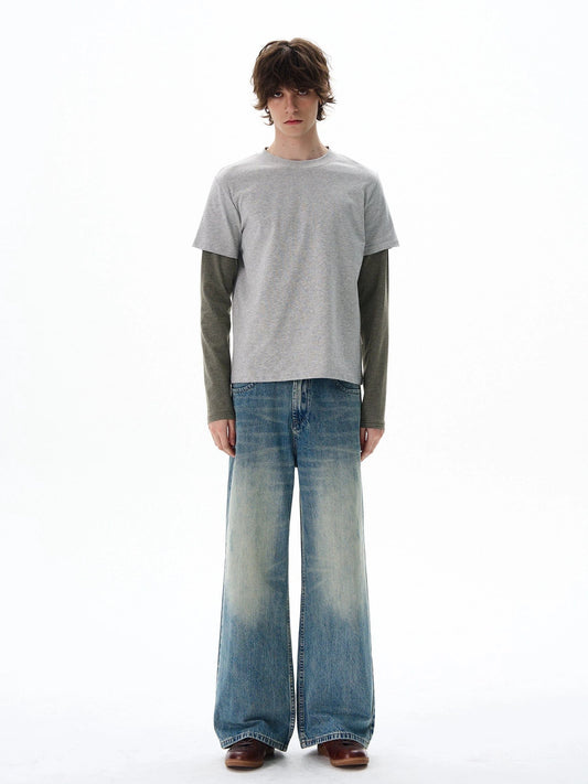 RT No. 19584 WASHED BLUE DENIM STRAIGHT JEANS