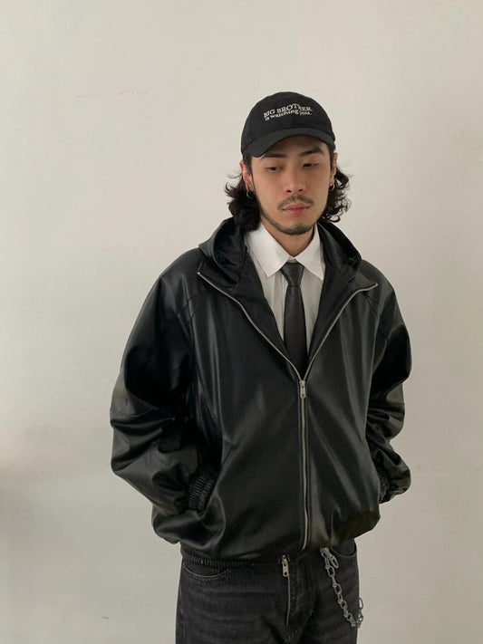 RT No. 29104 BLACK HOODED LEATHER JK
