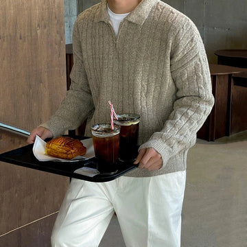 RT No. 18531 TWIST KNIT QUARTER ZIP SWEATER