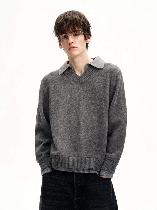 RT No. 50267 KNITWEAR TWO PIECE COLLAR V-NECK SWEATER