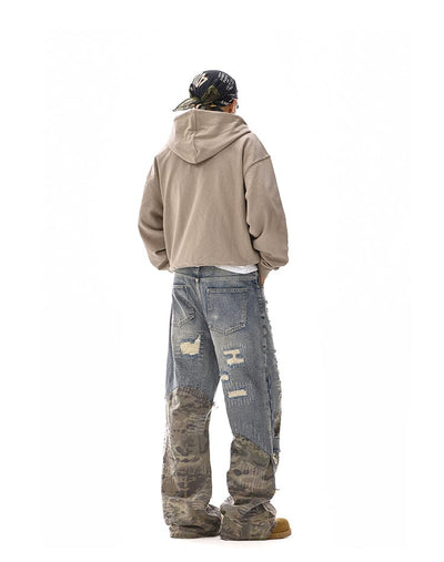 RT No. 12110 CAMO PATCH DISTRESSED DENIM JEANS