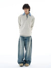 RT No. 25051 WHITE-GRAY POLO SWEATER