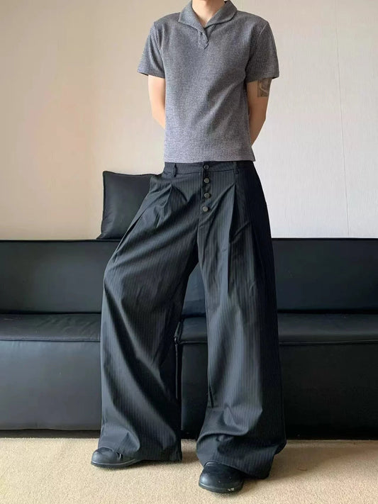 RT No. 32004 PLEATED STRIPED BAGGY STRAIGHT PANTS