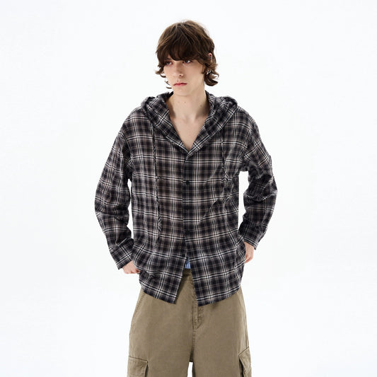 RT No. 18513 PLAID HOODED SHIRT