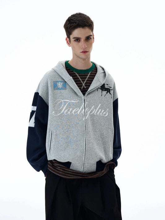 RT No. 20039 GRAY CONTRAST 7 LETTERED ZIP HOODIE