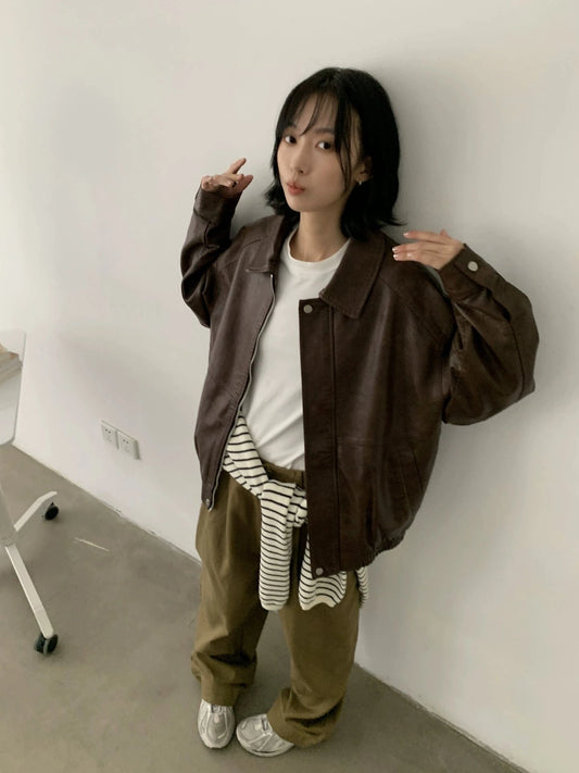 RT No. 29155 BROWN ZIP LEATHER JK