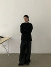 RT No. 28111 DARK GRAY SILHOUETTE BAGGY STRAIGHT PANTS