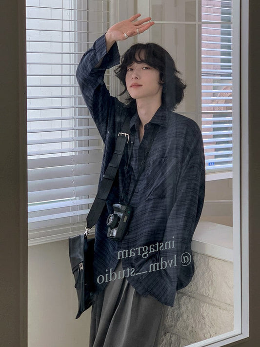 RT No. 12530 DARK BLUE PLAID SHIRT
