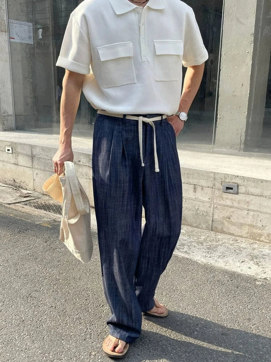 RT No. 19043 PLEATED WIDE STRAIGHT PANTS