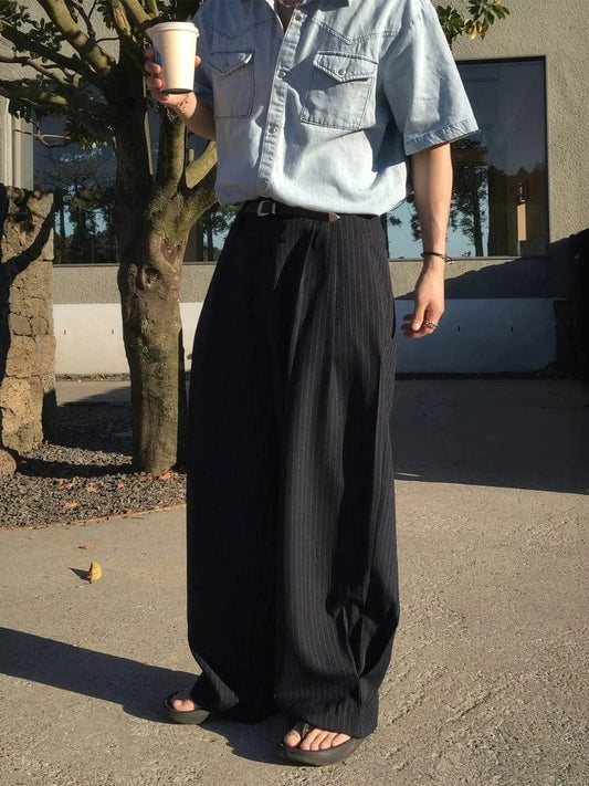 RT No. 32610 PLEATED STRIPED WIDE STRAIGHT PANTS