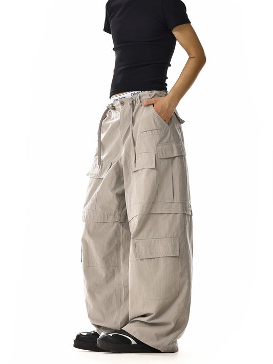 RT No. 18164 CREAM GRAY CARGO STRAIGHT PANTS