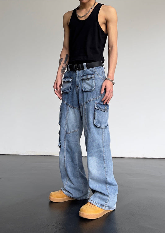 RT No. 9808 BLUE MULTI-POCKET DENIM JEANS