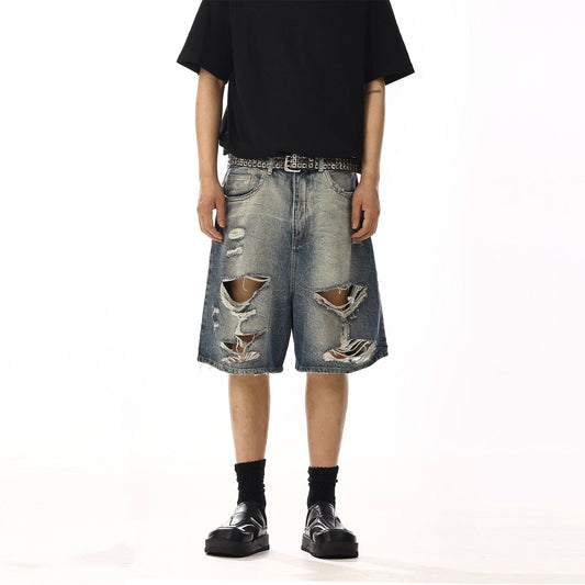 RT No. 13002 BLUE RIPPED DENIM SHORTS