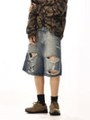 RT No. 13003 BLUE RIPPED DENIM SHORTS