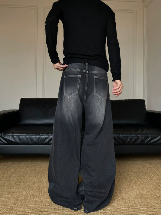 RT No. 50250 WHISKER WASH WIDE STRAIGHT DENIM JEANS