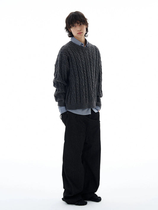 RT No. 25042 BLACK DOUBLE-WAIST STRAIGHT JEANS