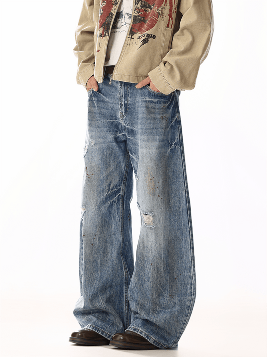 RT No. 19813 BLUE DISTRESSED DENIM STRAIGHT JEANS