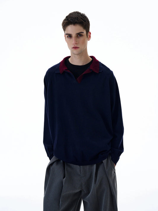 RT No. 20023 KNIT NAVY POLO COLLAR SWEATER