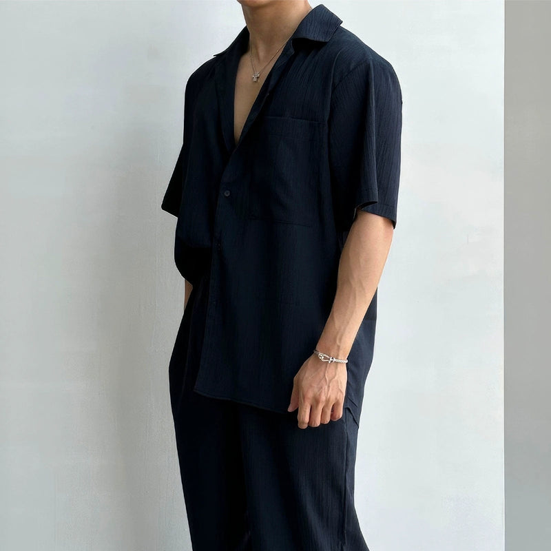 RT No. 11603 PLEATED BUTTON-UP SHIRT & RELAX STRAIGHT PANTS