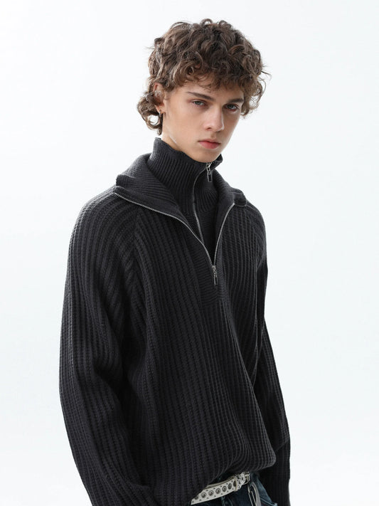 RT No. 50220 KNITWEAR DOUBLE COLLAR QUARTER ZIP SWEATER