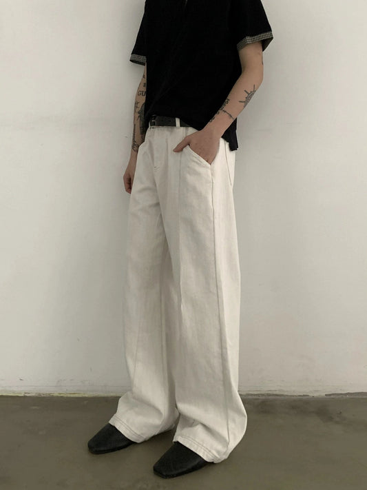 RT No. 19727 RECONSTRUCTED LINEN WHITE STRAIGHT PANTS