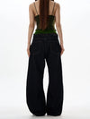 RT No. 18032 BLACK PLEATED DENIM STRAIGHT JEANS