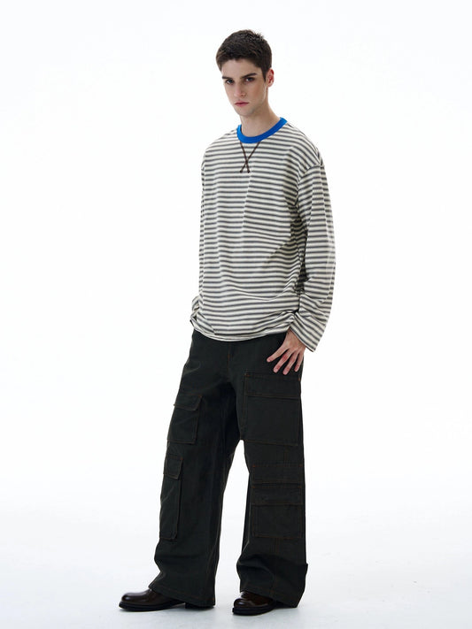 RT No. 20006 LOOSE STRIPED CREWNECK LONG SLEEVE