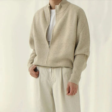 RT No. 18173 KHAKI KNIT TURTLENECK ZIP-UP SWEATER