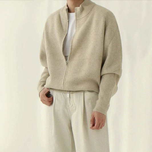 RT No. 18173 KHAKI KNIT TURTLENECK ZIP-UP SWEATER