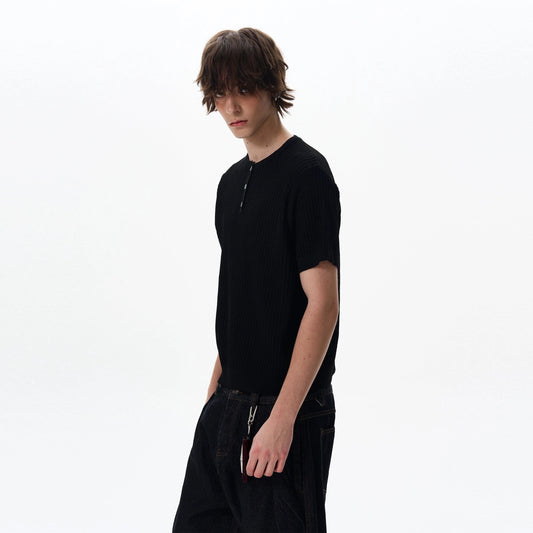 RT No. 18045 KNIT HENRY COLLAR SHORT SLEEVE