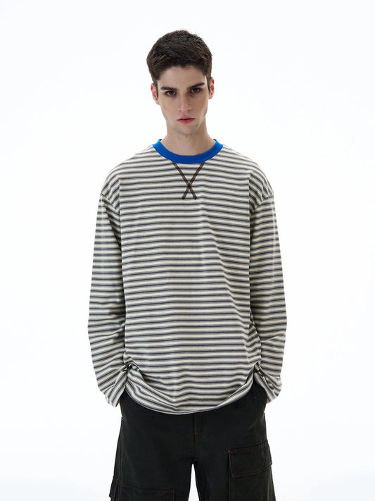 RT No. 20006 LOOSE STRIPED CREWNECK LONG SLEEVE