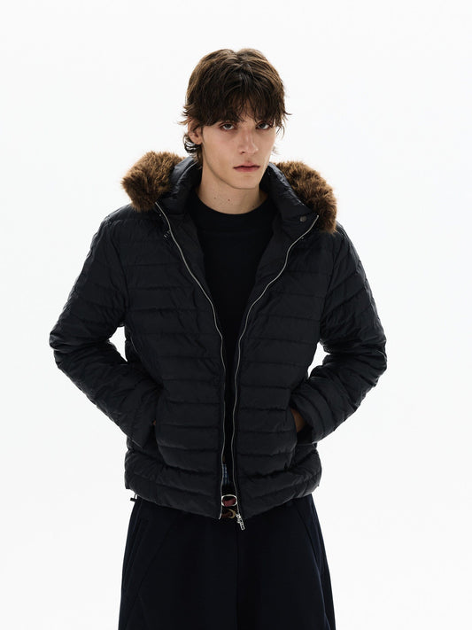 RT No. 50410 FUR HOOD RIBBED PUFFER JACKET