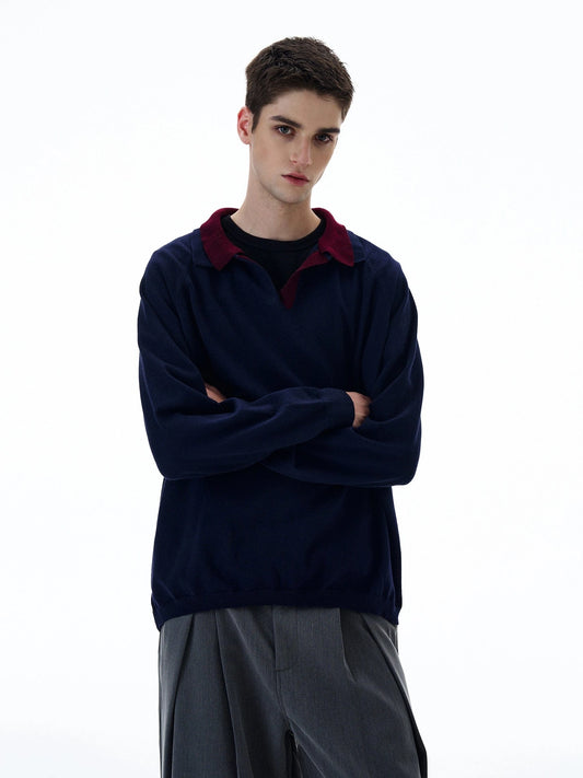RT No. 20023 KNIT NAVY POLO COLLAR SWEATER