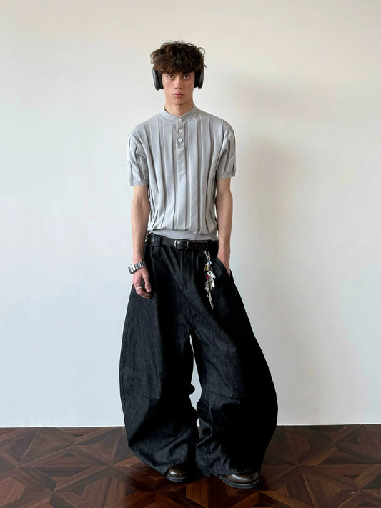 RT No. 18723 VERTICAL KNIT HENRY COLLAR SHORT SLEEVE