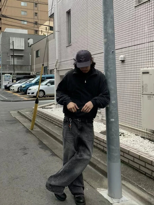 RT No. 18827 WASHED BLACK BAGGY STRAIGHT DENIM JEANS