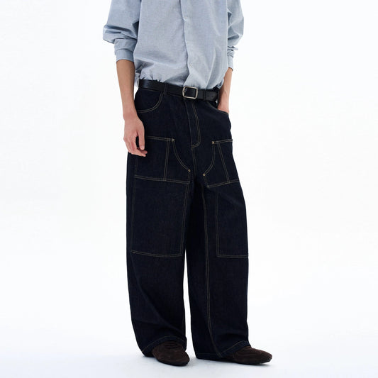 RT No. 29050 STITCHED DENIM BAGGY STRAIGHT JEANS