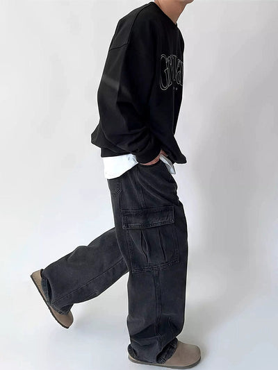 RT No. 11987 WASHED BLACK WORKWEAR CARGO JEANS