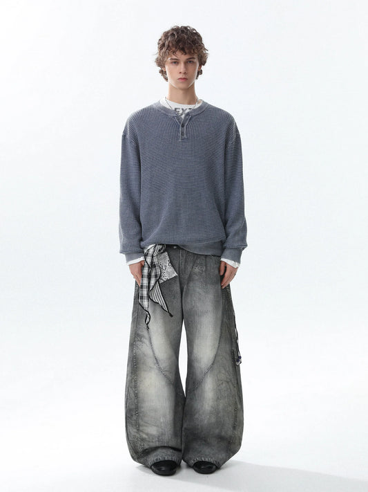 RT No. 50313 WAFFLE KNIT HENLEY SWEATER